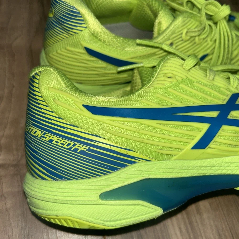 ASICS Women's Solution Speed FlyteFoam 2 Clay Tennis Shoes, 10, Hazard Green/Reb